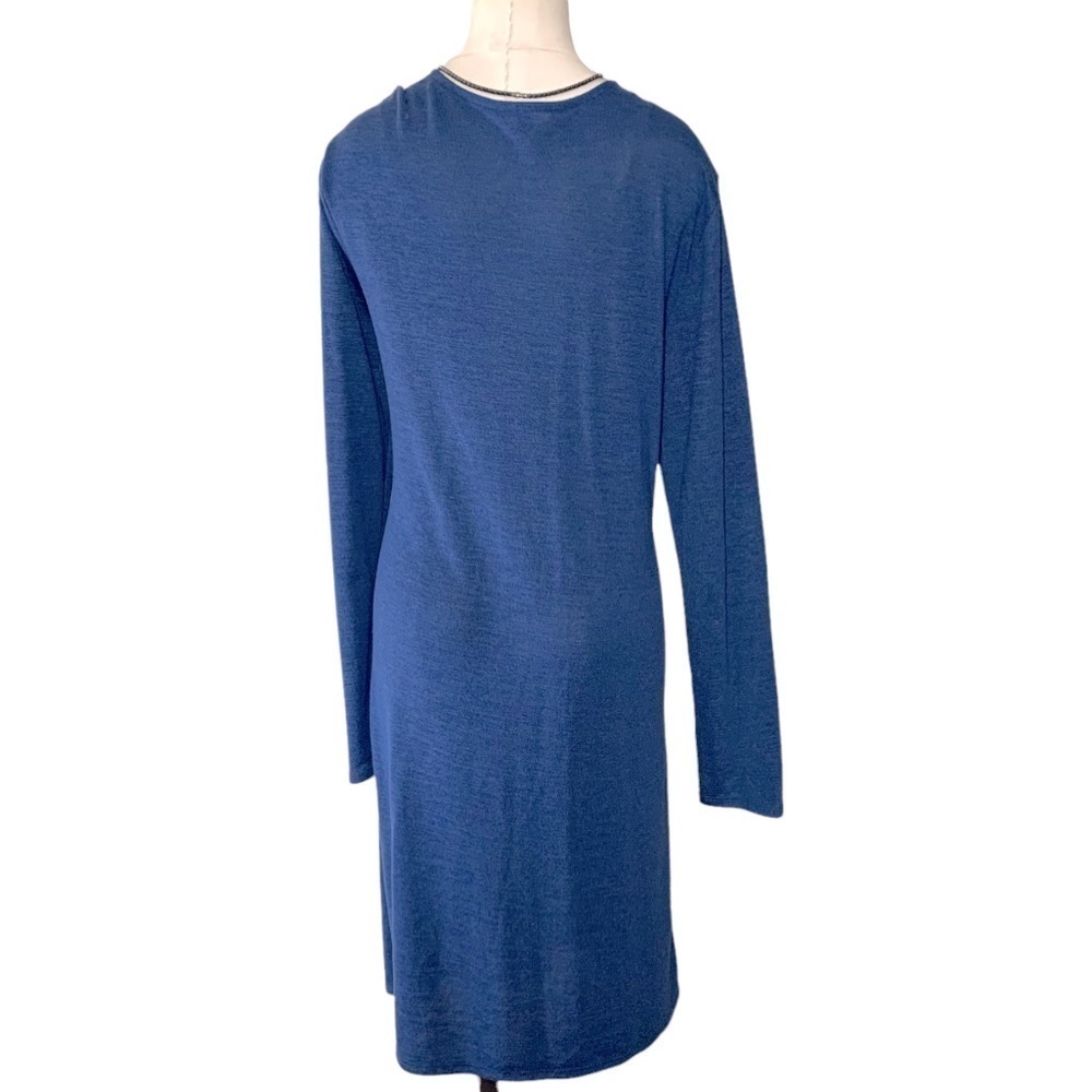 MINIMALIST Blue XL Casual Midi Dress Faux Wrap Long Sleeves V Neck - Picture 3 of 10